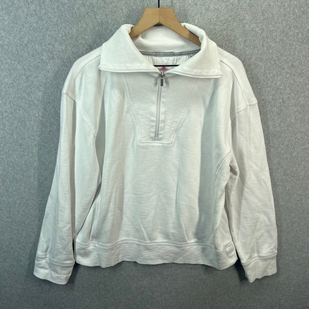 Tommy Bahama Tobago Bay Womens XL White Quarter Zip Pullover Pima Cotton Tencel